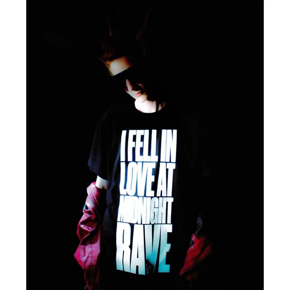 Midnight Rave 'I Fell In Love At Midnight Rave' Black Tee Shirt Mens Sz L / 3 - Picture 4 of 9